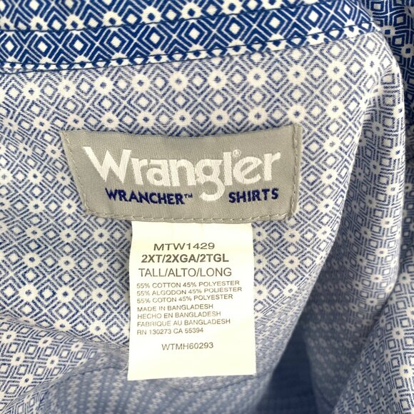Wrangler Mens 2XL Light Blue Wrancher Snap Front Shirt Long Sleeve Collared - Picture 9 of 12